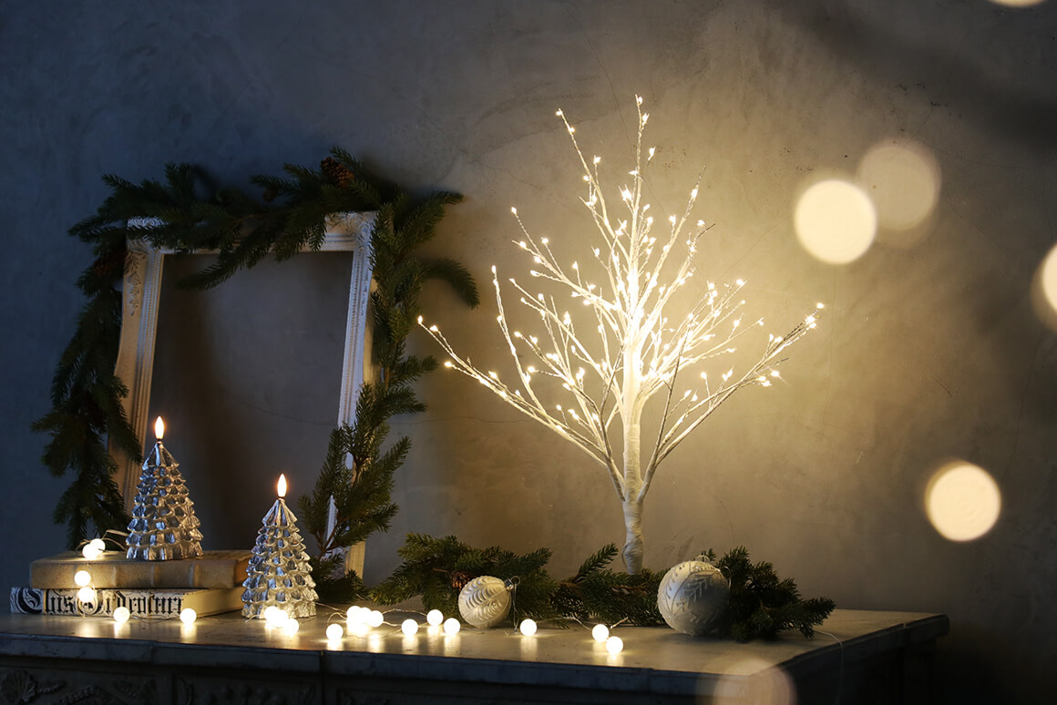 ブランチツインクルライトツリースタンドホワイト60cm