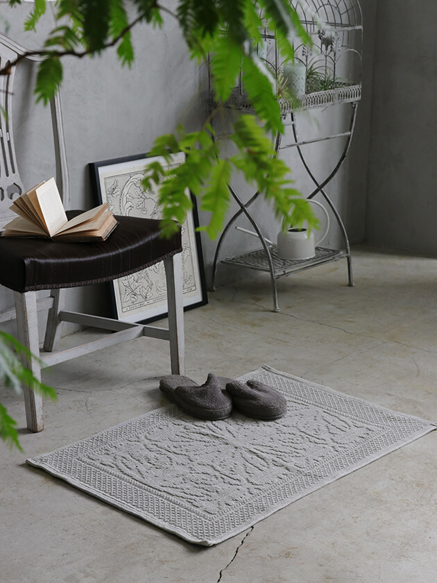 Haomy ハオミー バスマットHAMMAMライトグレー60x80cm コットン 綿 花