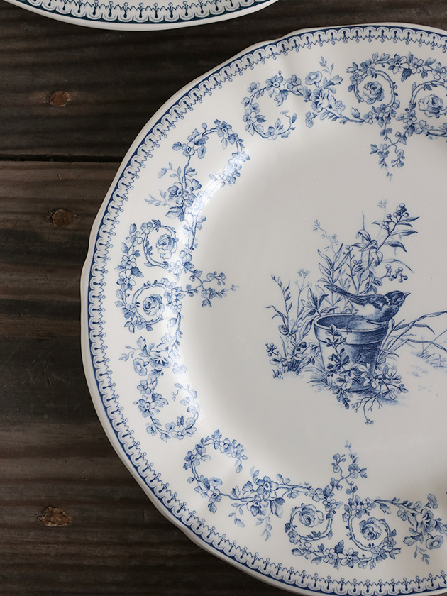 GienデザートプレートOiseau Depareillees Bleu ジアンオアゾ Gien Oiseau Depareillees Bleu Dessert Plate