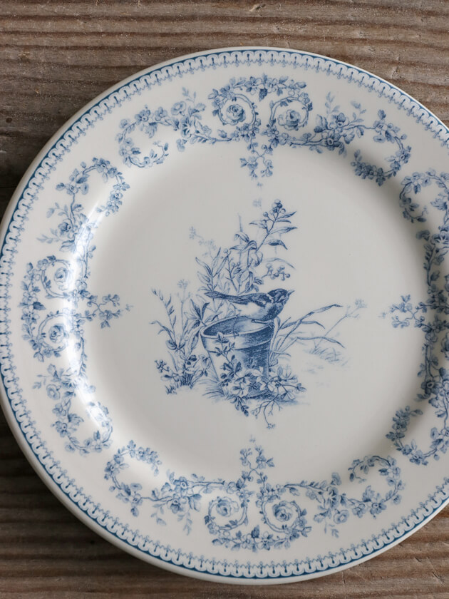 Gienパン皿Oiseau Depareillees Bleu ジアンオアゾ Gien Oiseau Depareillees Bleu Bread Plate