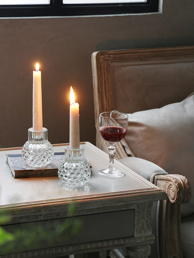 Sache エンボスガラスキャンドルホルダーリバーシブル