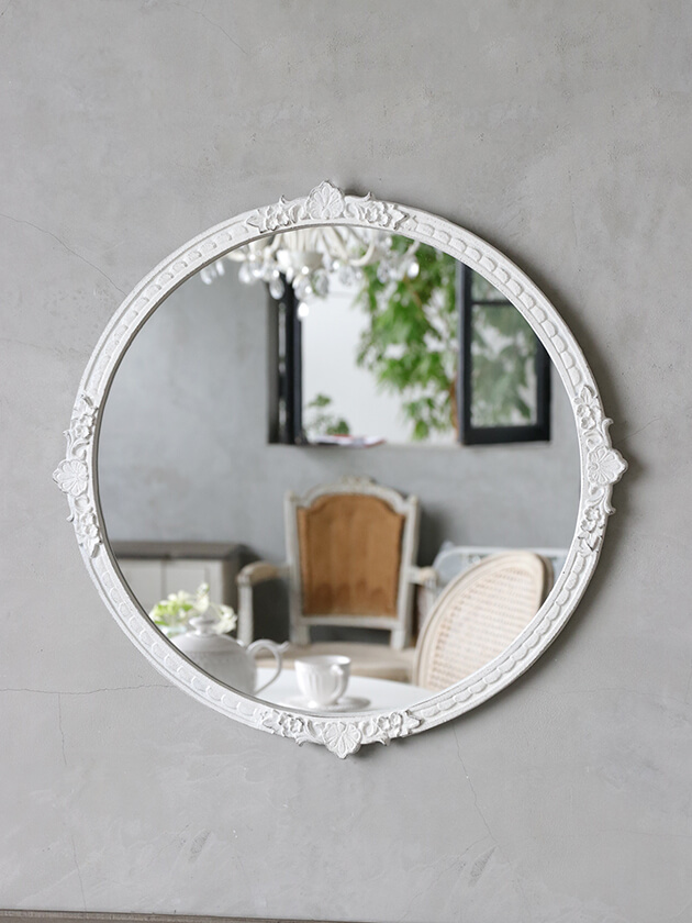 SHABBY FLORAL MIRROR ROUND Sウォールミラー - 鏡