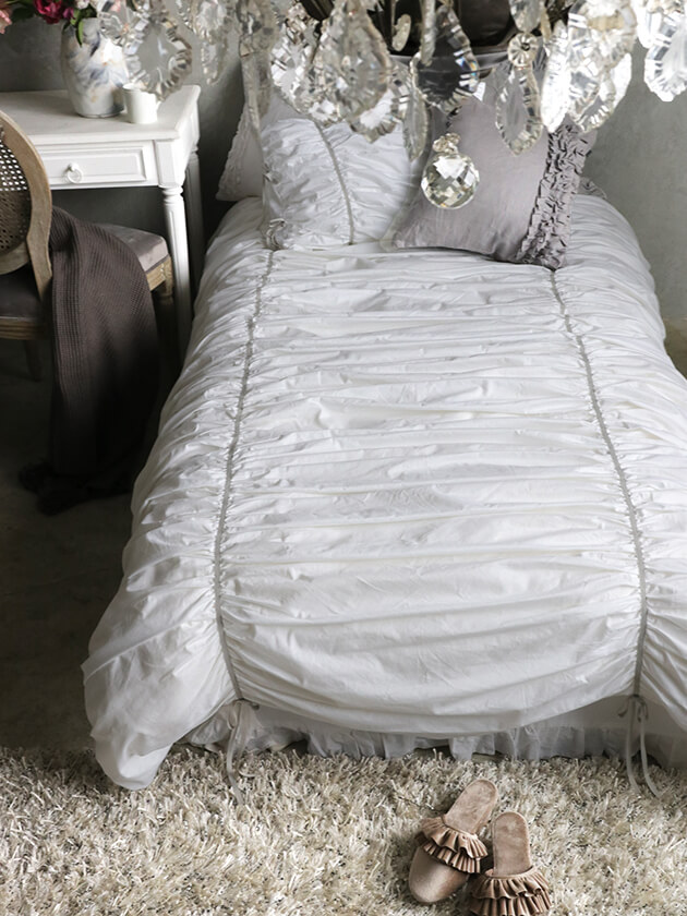 Sarah Grace掛け布団カバーInesホワイトxベージュ シングル|フランス