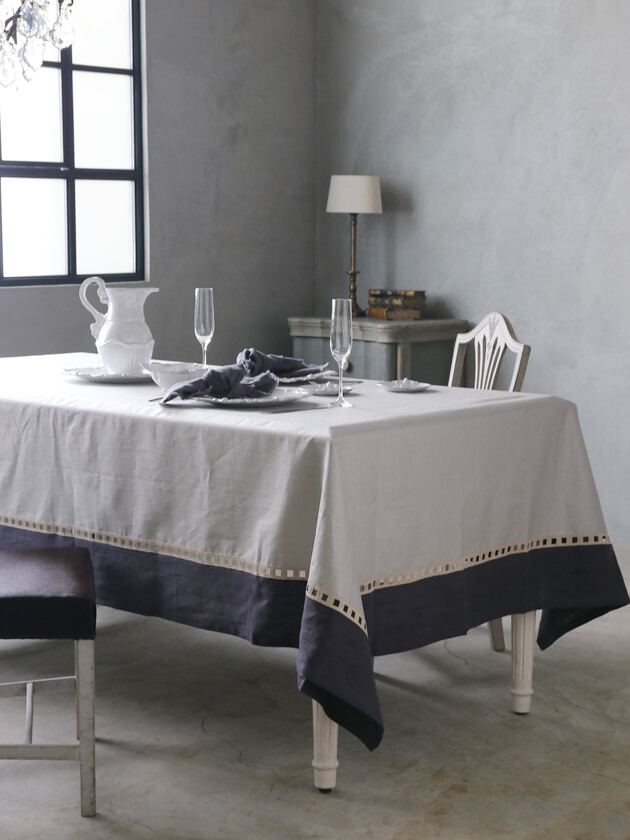 Borgo delle tovaglieテーブルクロスRIVIERAライトグレーxダークグレー